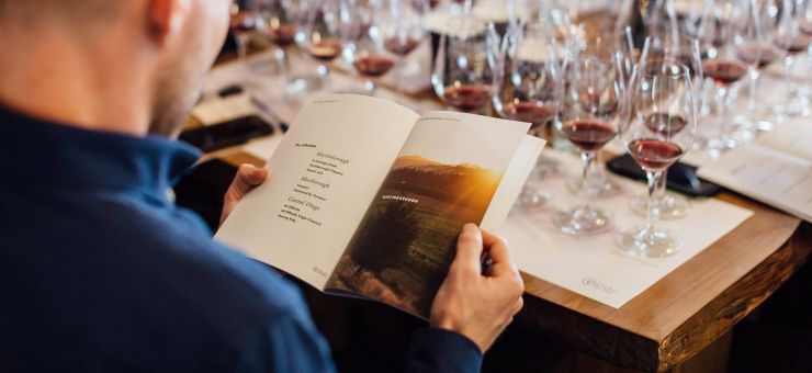 Foley Wines man reading booklet